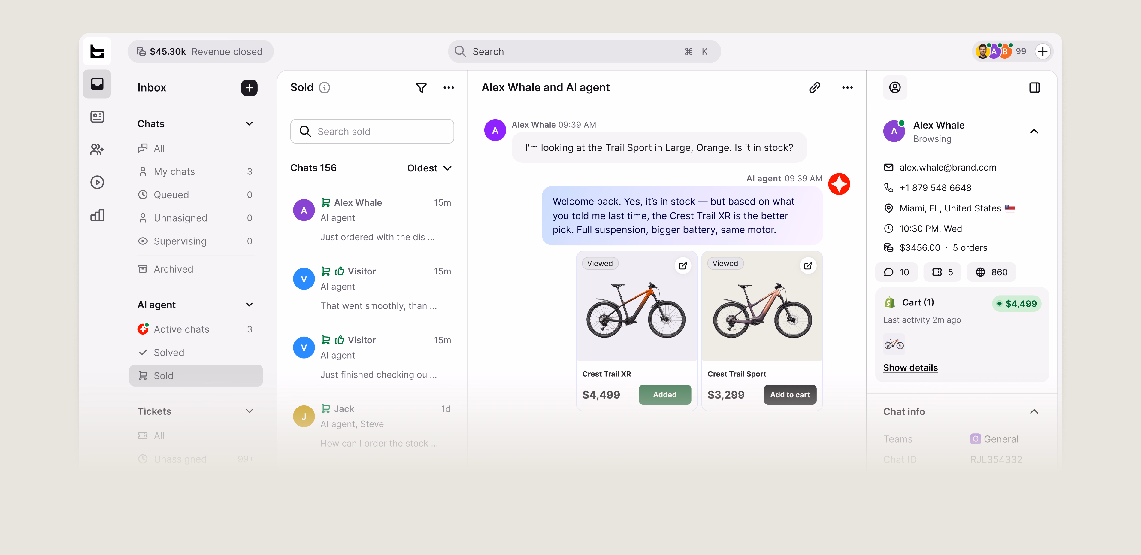 Text desktop app showing customer conversations and AI agents in one workspace