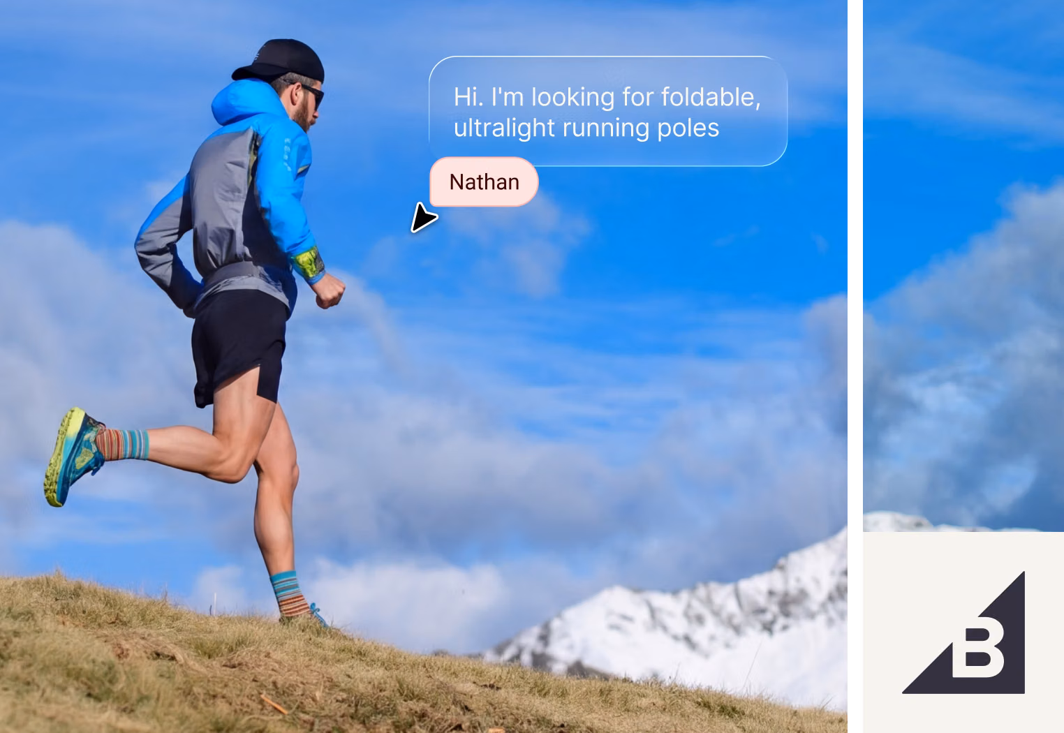 AI Agent recommending trekking poles from a live BigCommerce catalog, with product cards and pricing
