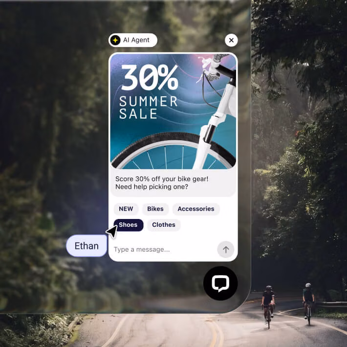 Shopify AI Agent campaign greeting a shopper with a summer sale chat widget