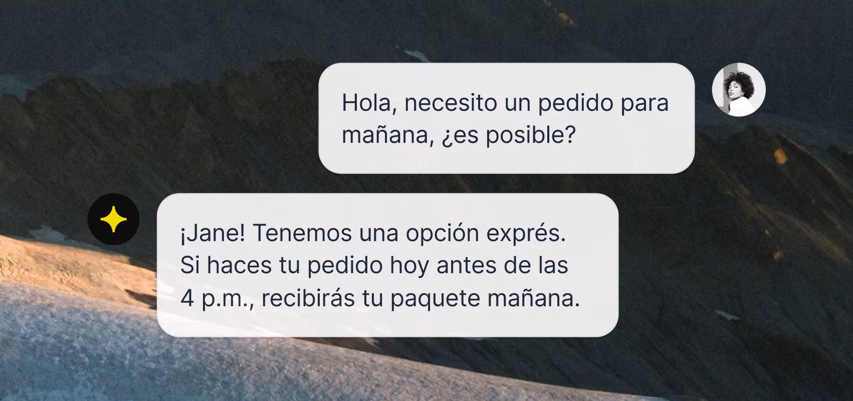Chat widget conversation in Spanish with the AI Agent replying automatically in the customer's language