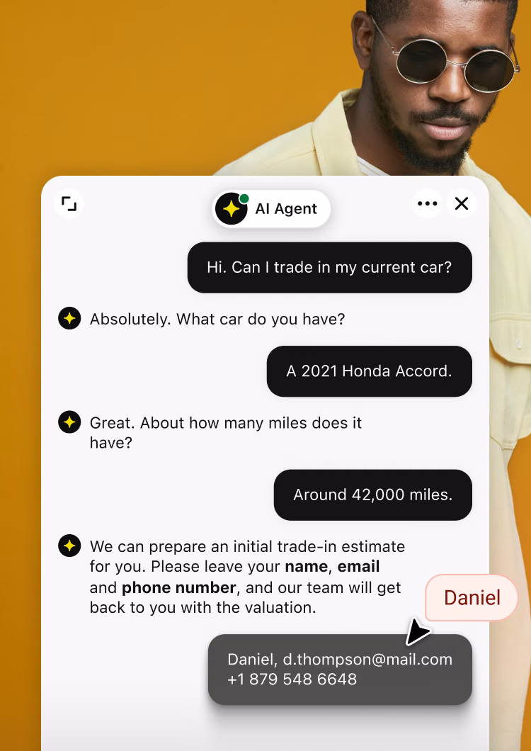 Contact card showing a shopper's details and qualification progress after chatting with the AI Agent