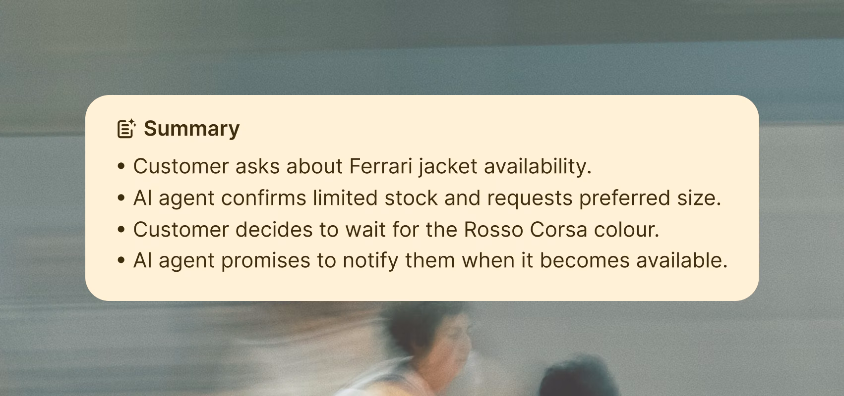 Copilot summary of a chat about jacket availability, stock, and color preference