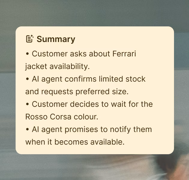 Copilot summary of a chat about jacket availability, stock, and color preference