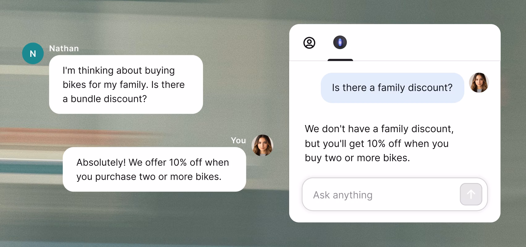 Copilot answering an agent's question about a bike bundle discount based on business policy