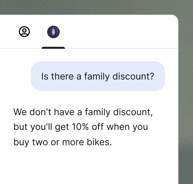Copilot answering an agent's question about a bike bundle discount based on business policy