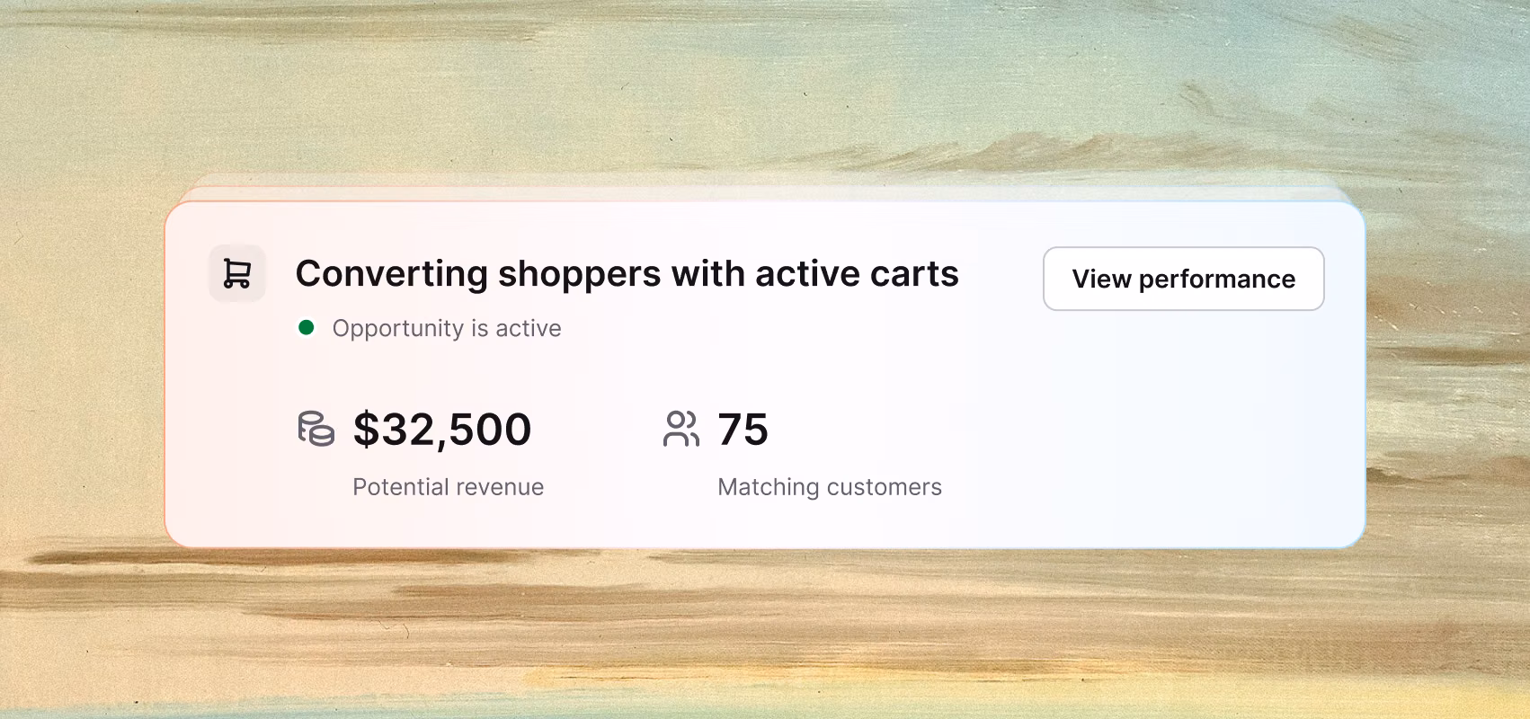 Text AI clustering customers with active carts by behavior and intent, showing potential revenue and matching shoppers ready to buy.