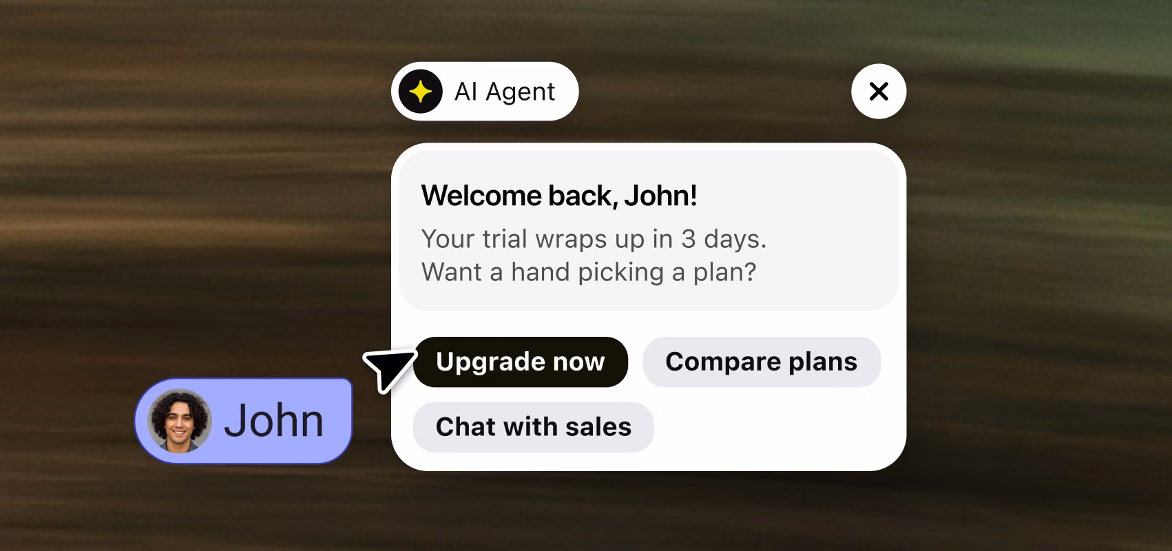 AI Agent proactively messaging a returning trial user about upgrading their plan before it expires