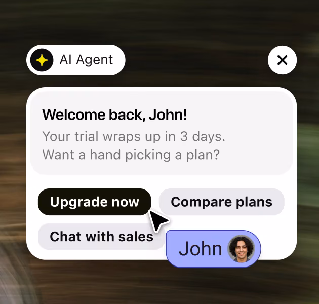 AI Agent proactively messaging a returning trial user about upgrading their plan before it expires