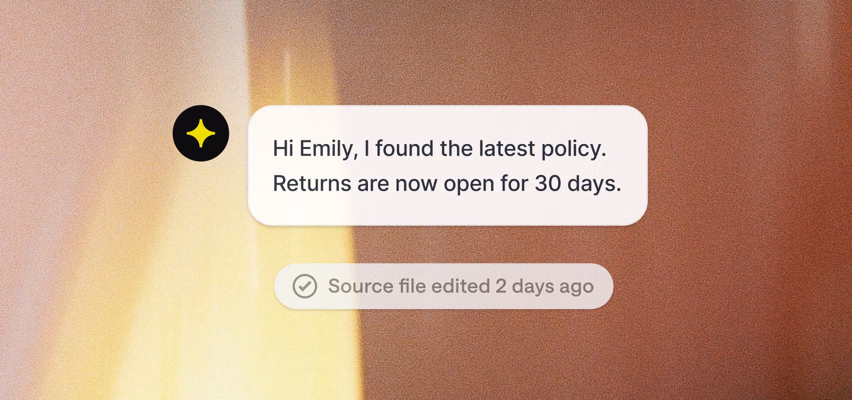 AI Agent answering a return policy question sourced from a file edited two days ago