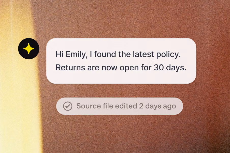 AI Agent answering a return policy question sourced from a file edited two days ago
