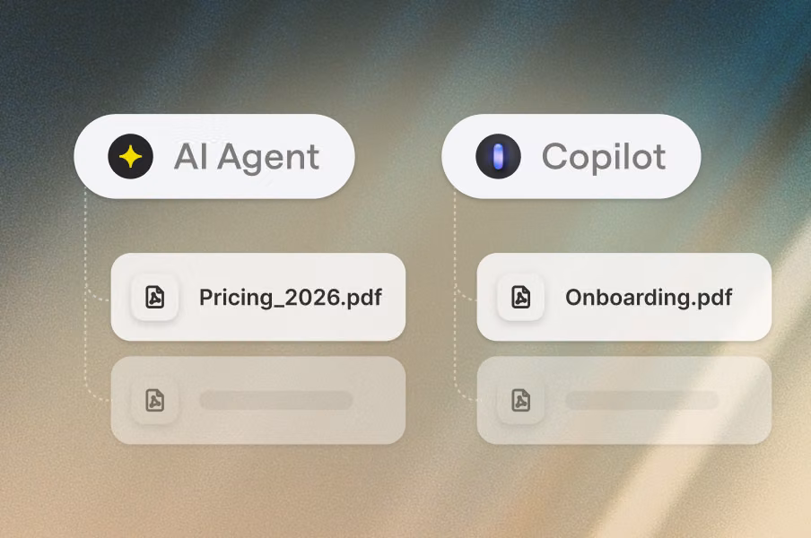 Knowledge hub sources split between AI Agent and Copilot, each with its own connected PDF file