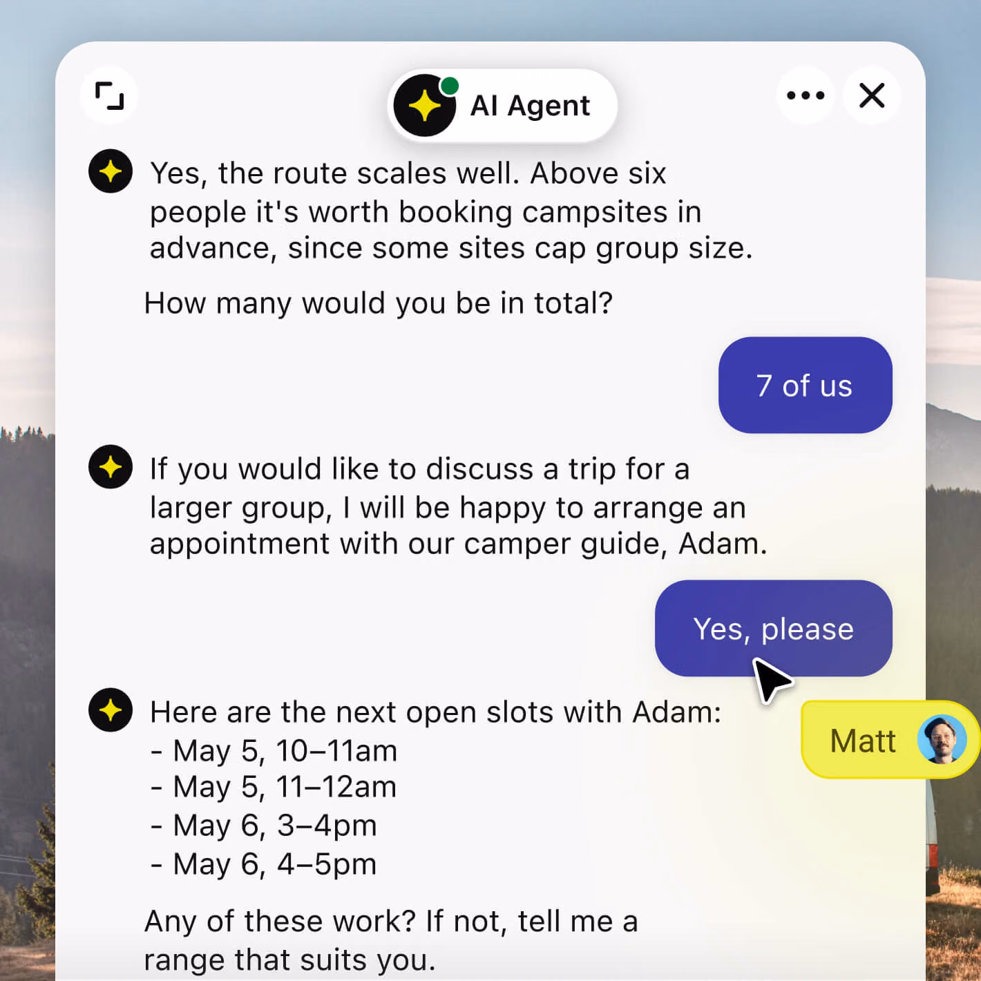 Webflow AI chatbot booking an appointment with an architect