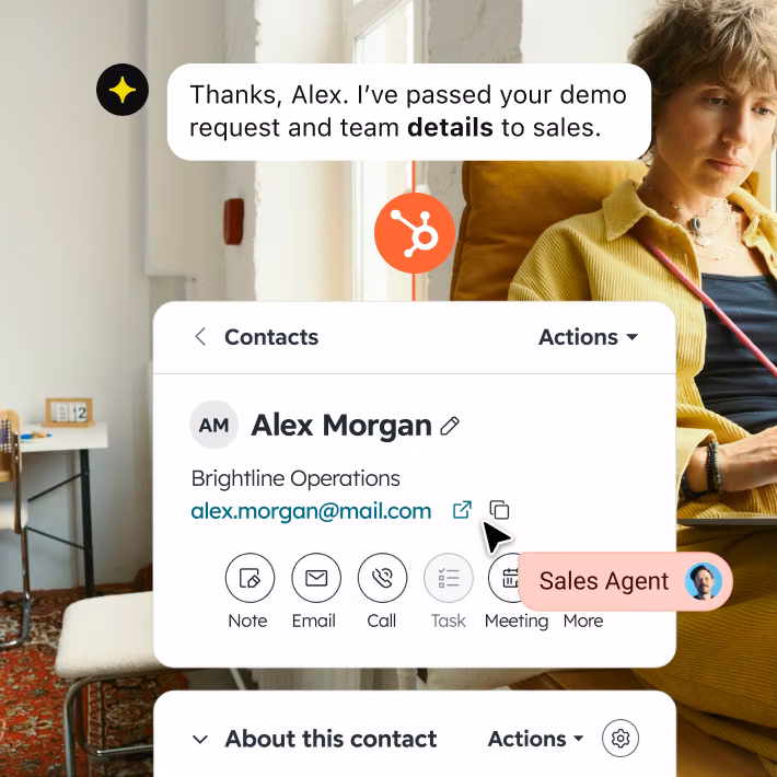HubSpot contact record for Alex Morgan created from an AI Agent chat