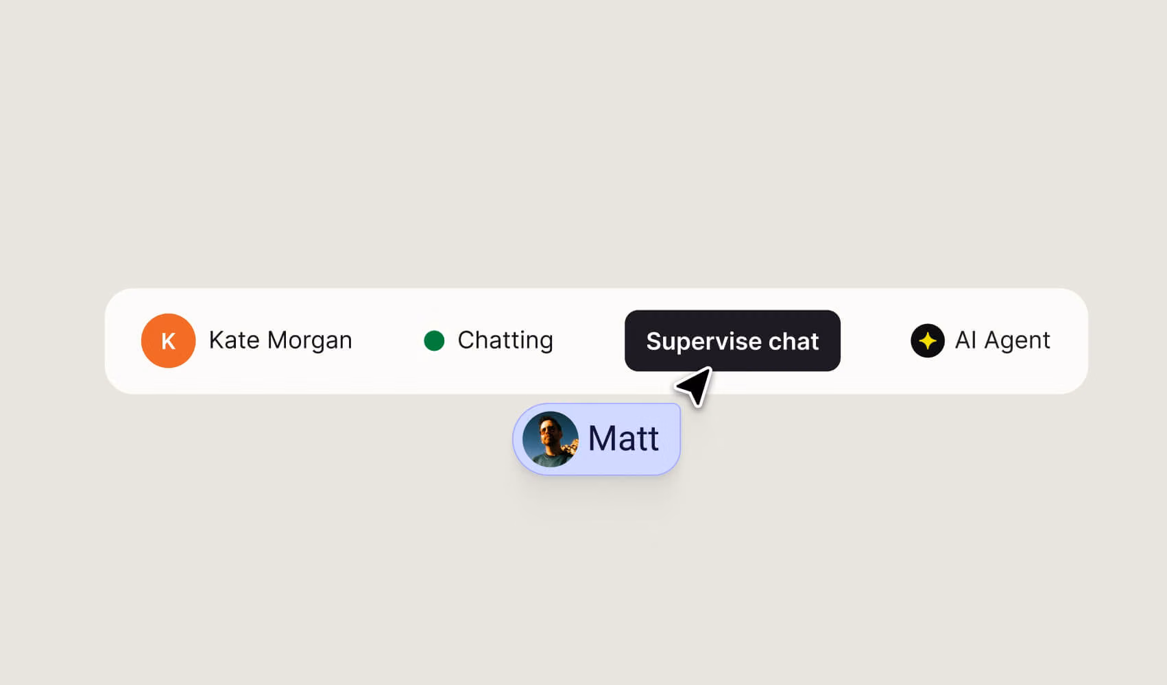 Human agent supervising an AI Agent chat in Text Omnichannel Inbox, with live conversation status and full customer context available for support handoff