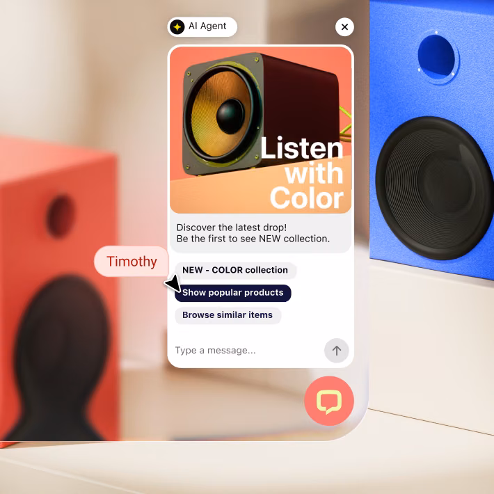 AI Agent opening a conversation to promote a new COLOR speaker collection on a Magento store
