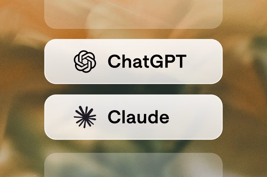 ChatGPT and Claude shown side by side as selectable AI assistant options