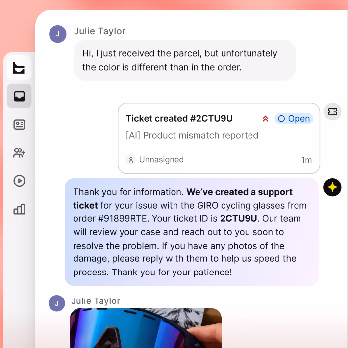 AI Agent creating a support ticket for a product mismatch report from a chat conversation