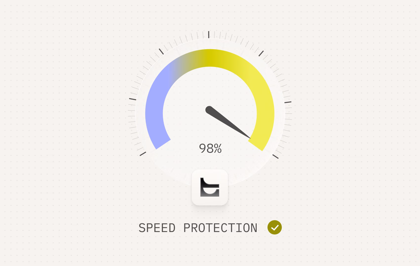 Speed protection gauge showing a 98% score with no impact on site performance