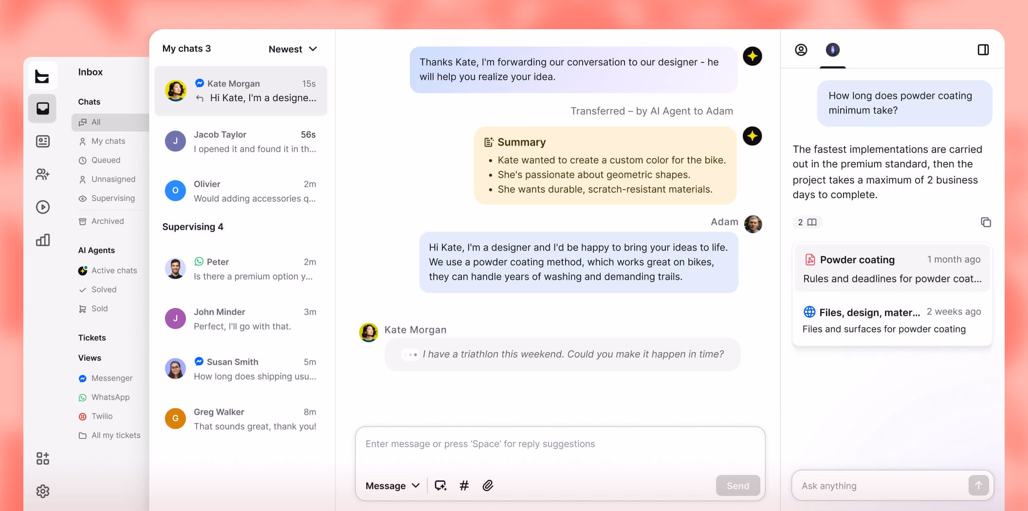 Omnichannel inbox for Shopify customer service with chats from Messenger and WhatsApp