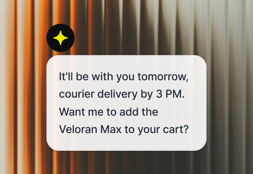 Native AI Agent in Text proactively messaging a customer about order timing to prevent cart abandonment in ecommerce AI customer service