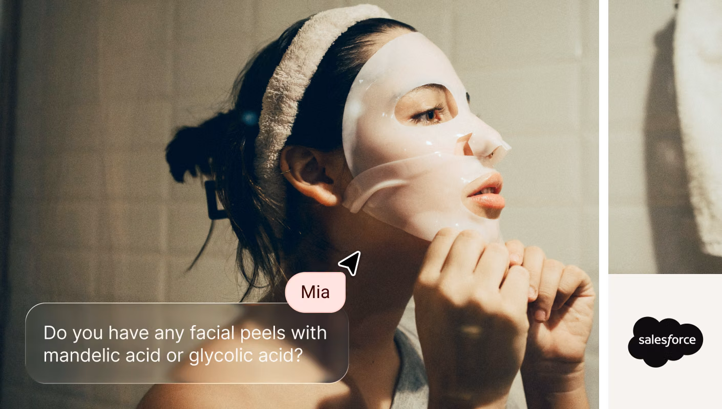 AI Agent recommending YARO mandelic and glycolic acid peels from a live Salesforce Commerce Cloud catalog