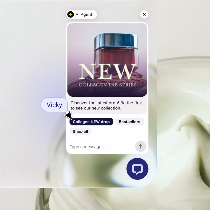Proactive AI Agent campaign inviting a storefront visitor to see the new Collagen Lab Series collection