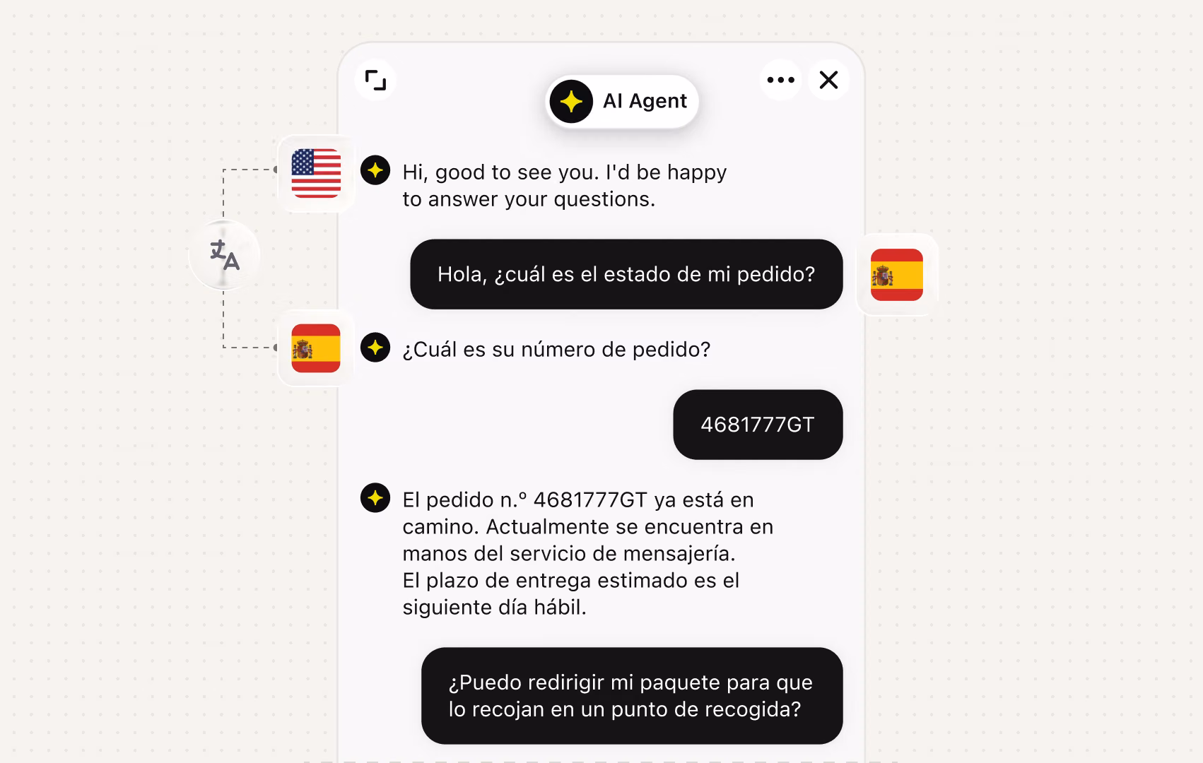 AI Agent answering a visitor in Spanish after they switched languages mid-chat