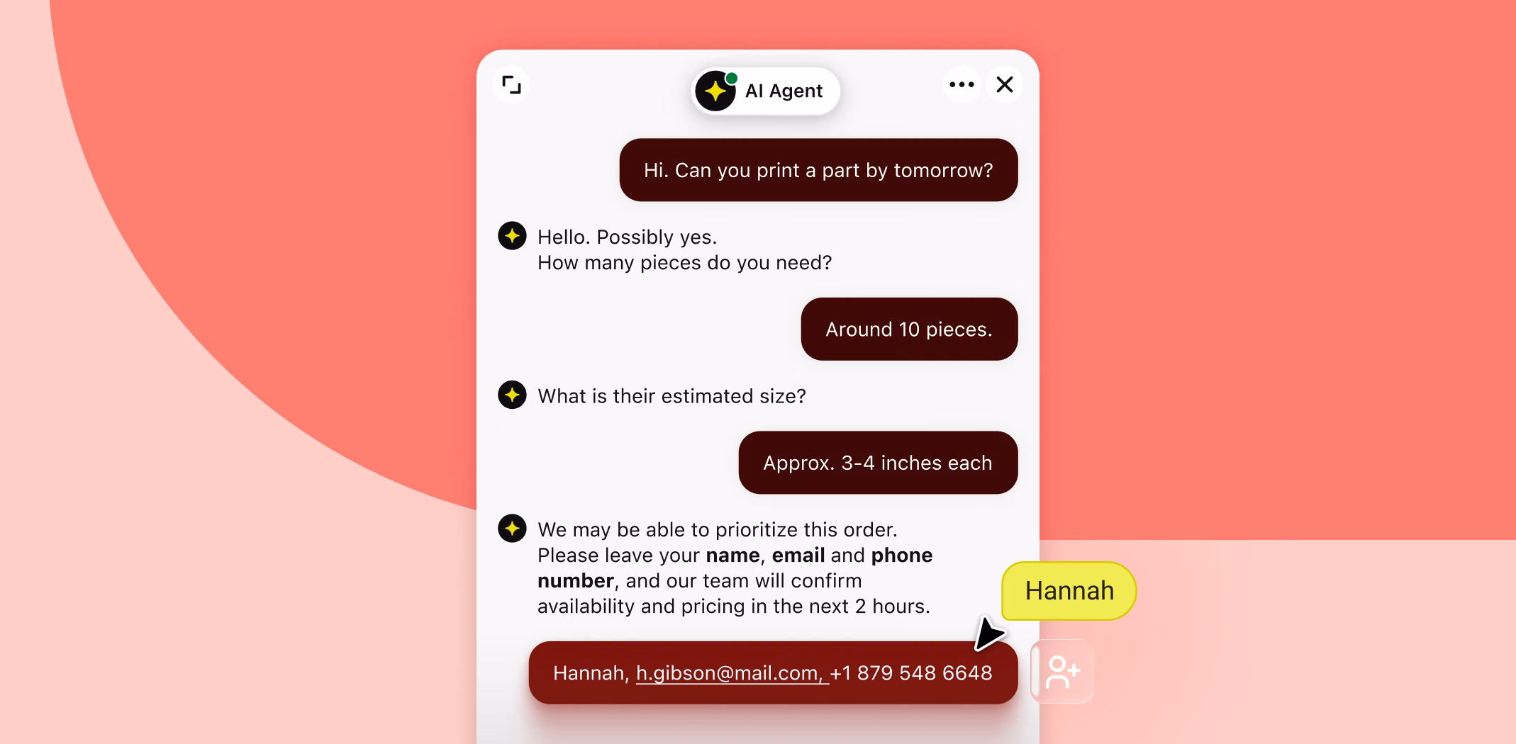 AI Agent qualifying a visitor on an SAP Commerce Cloud storefront