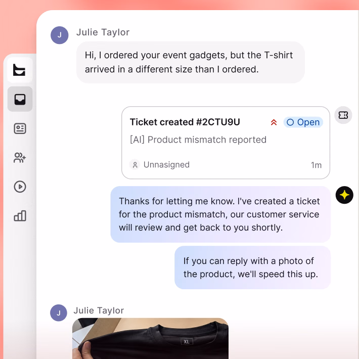 AI Agent creating a support ticket from a chat so the lead is not lost after the conversation