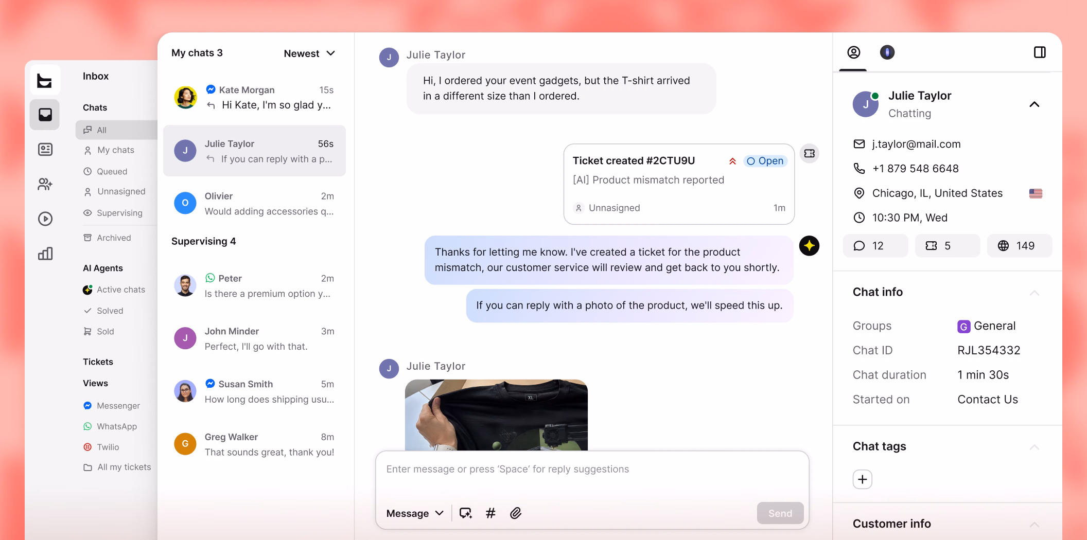 AI Agent creating a support ticket from a chat so the lead is not lost after the conversation