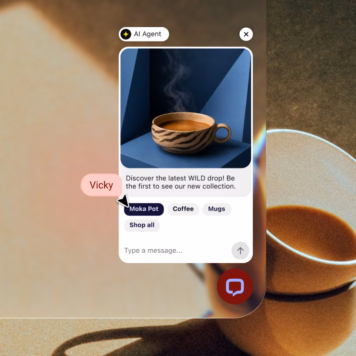Proactive AI Agent campaign inviting a storefront visitor to see the latest moka pot collection