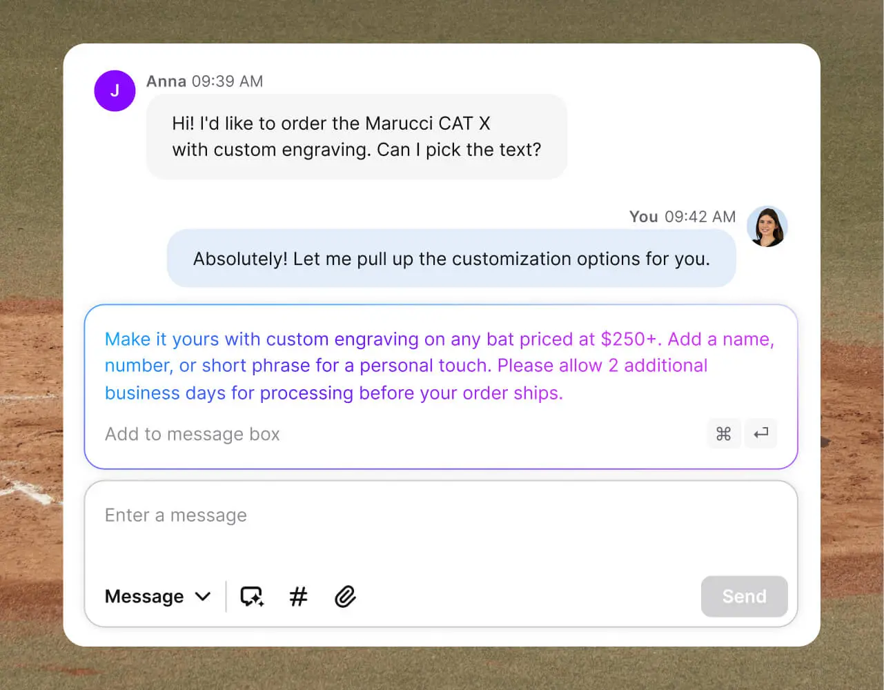 Text Omnichannel Inbox showing AI-drafted replies powered by conversation context and company knowledge, helping agents answer customer questions faster and consistently