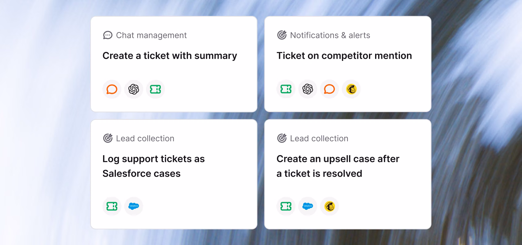 Workflow templates for chat management, notifications and alerts, and lead collection automation