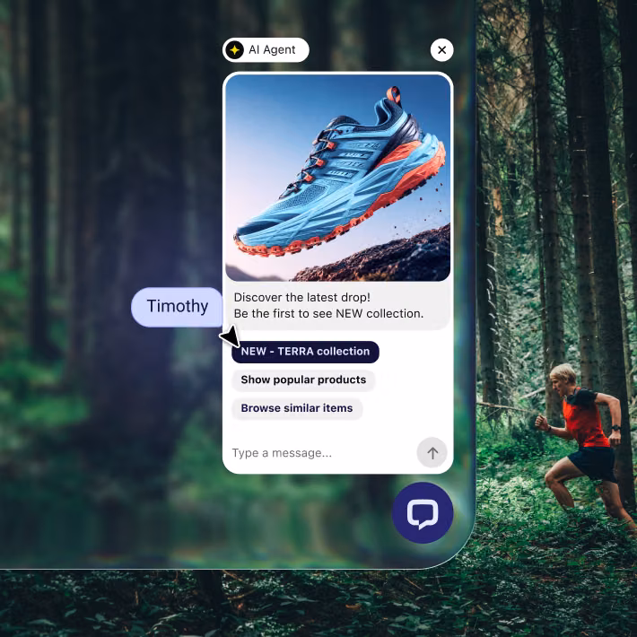 Proactive AI Agent campaign inviting a storefront visitor to see the new TERRA shoe collection