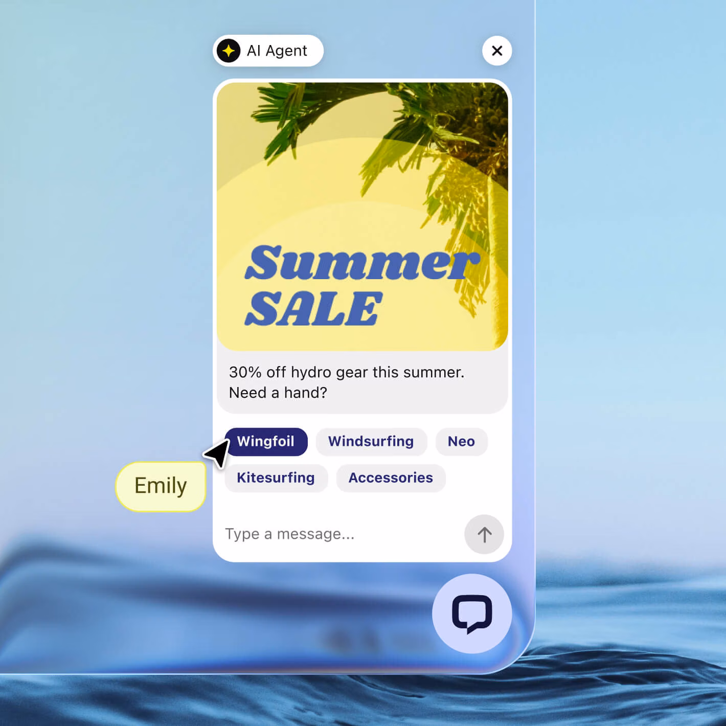 WooCommerce live chat widget showing a proactive Summer Sale campaign message to a new visitor