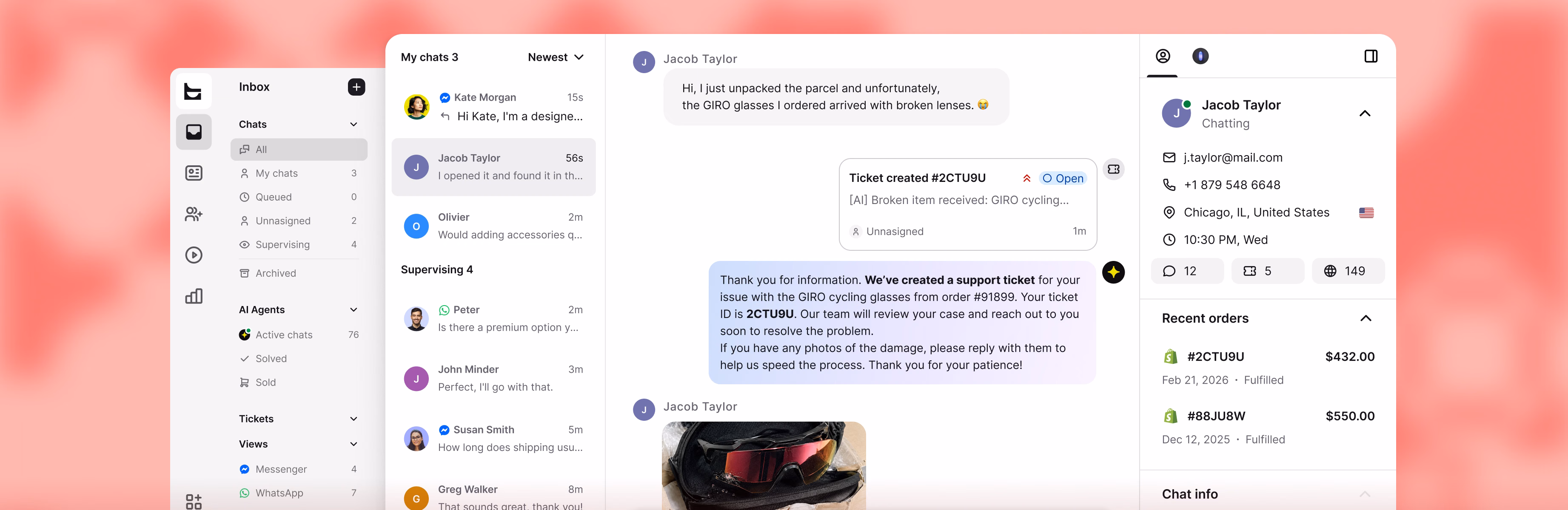 Shopify ticket system creating a support ticket from a broken item conversation