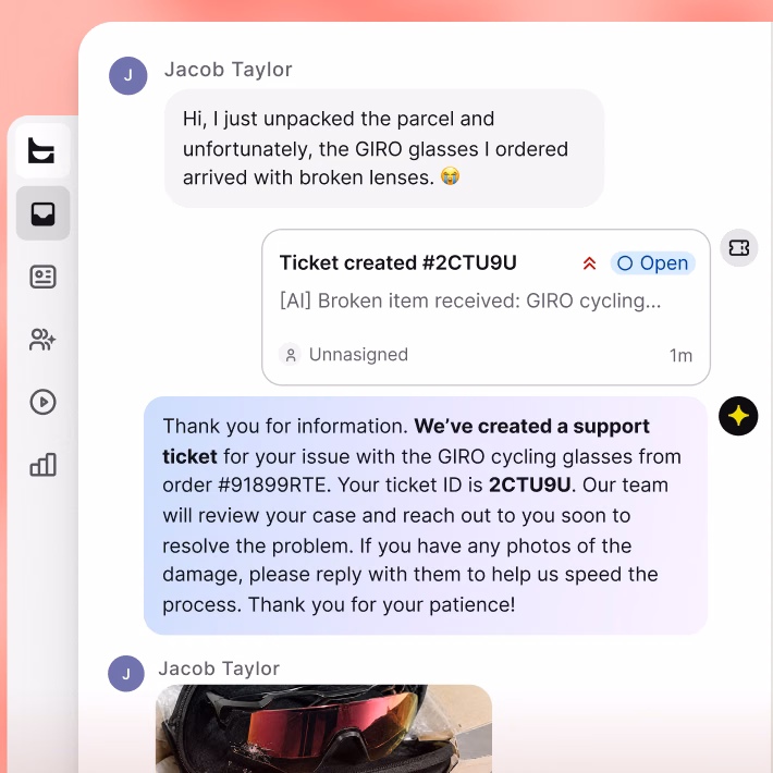 Shopify ticket system creating a support ticket from a broken item conversation