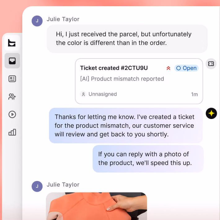 WooCommerce ticket system automatically opening a support ticket from a live chat about a product mismatch