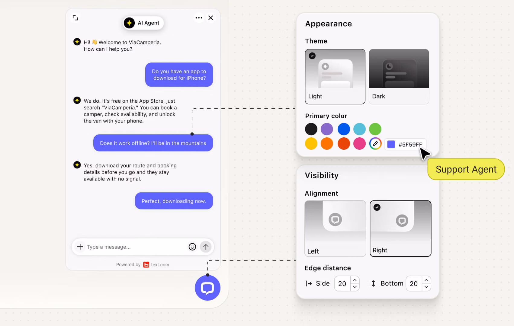 Webflow chat widget customized to match a website's colors and branding