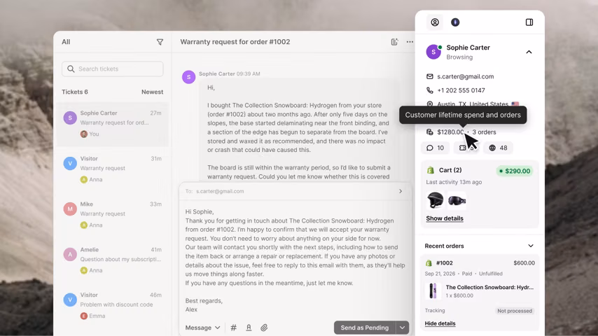 order context in tickets