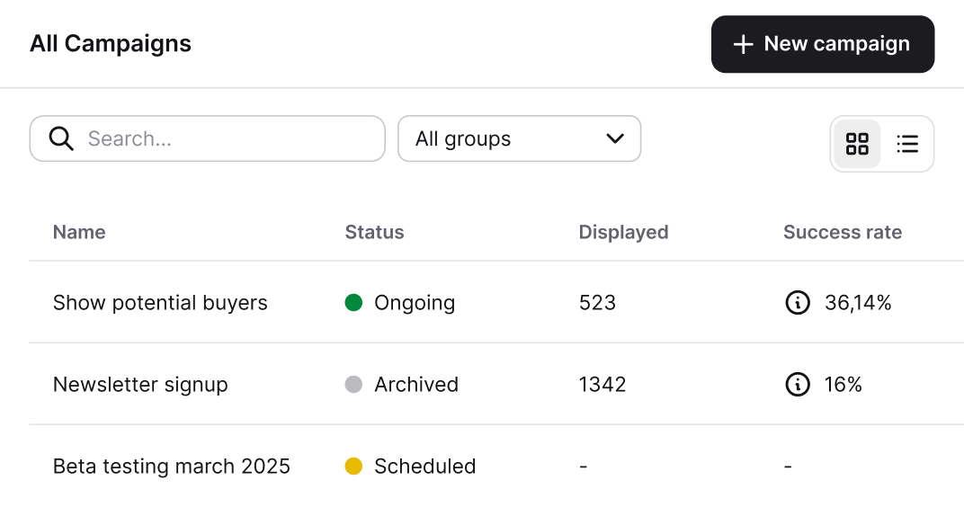 Text App campaigns list