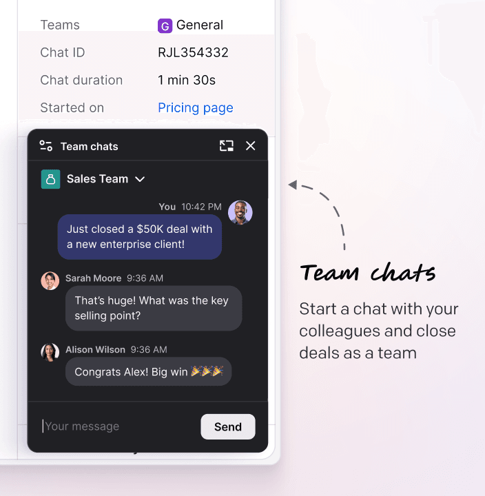 Team chats inside the Text App that help you deliver smooth service by staying in touch with your team, all withing the app.