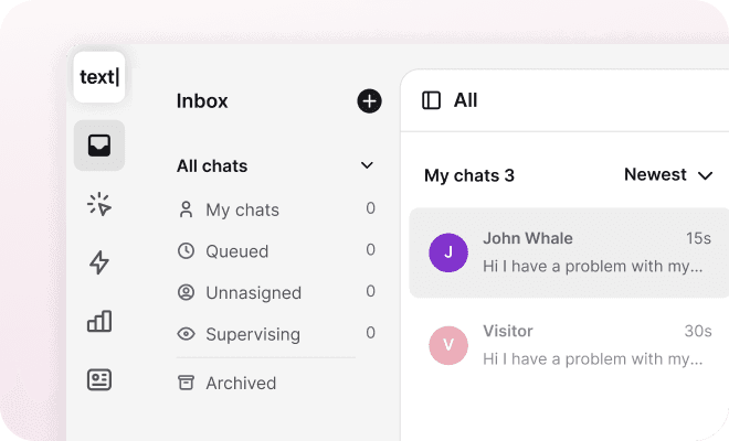 Text App Inbox showing all chats and tickets in one place
