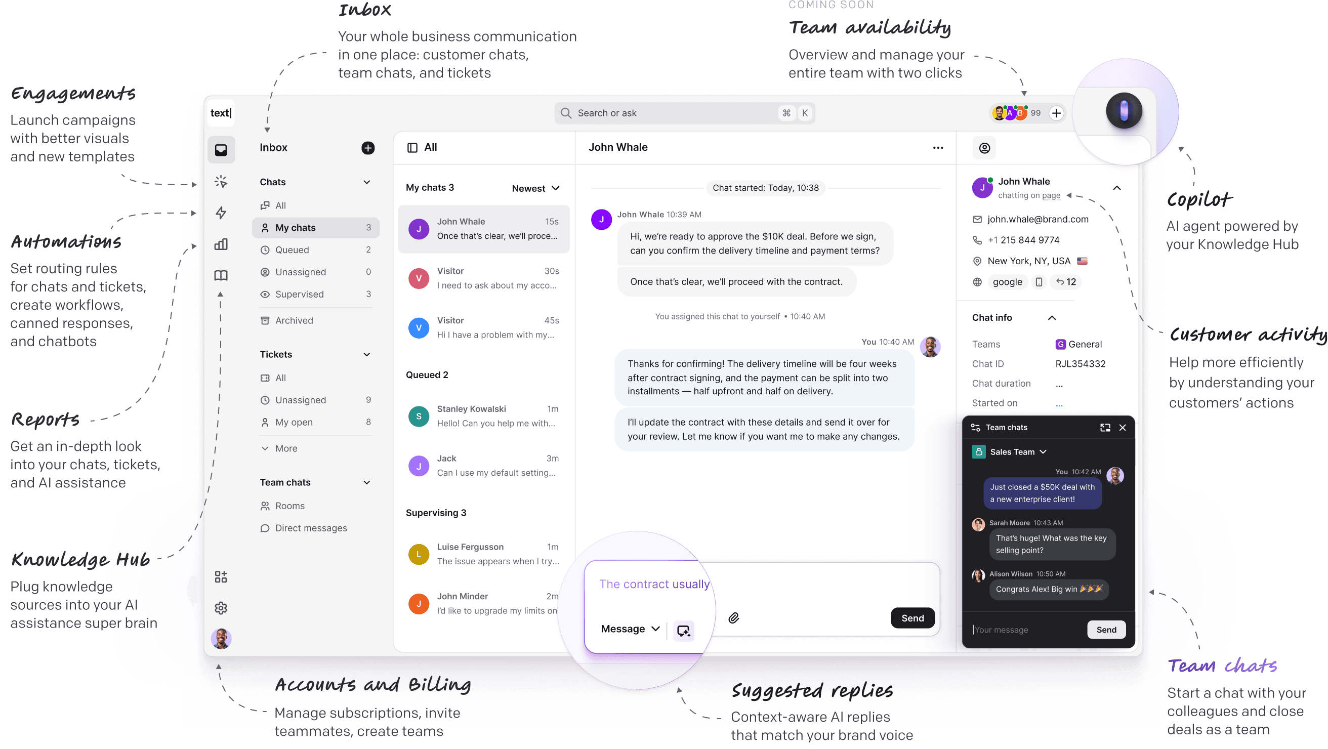 Preview of the new Text App interface showing chats, ticketing, and automation organized together in a unified workspace