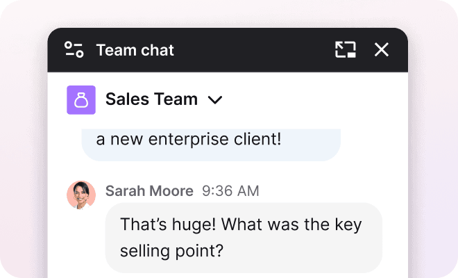 Text App showing built-in team chat for easy collaboration.