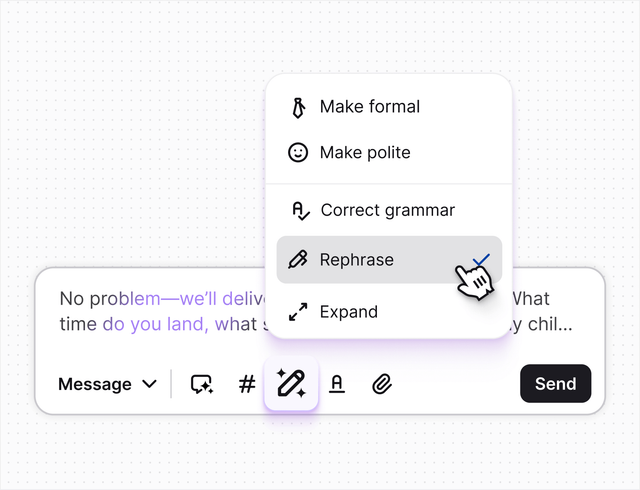 AI live chat in Text App for automated follow-ups