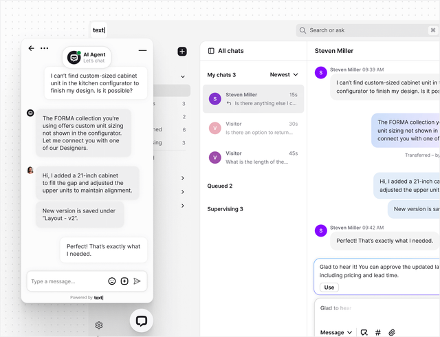AI live chat in Text App for software