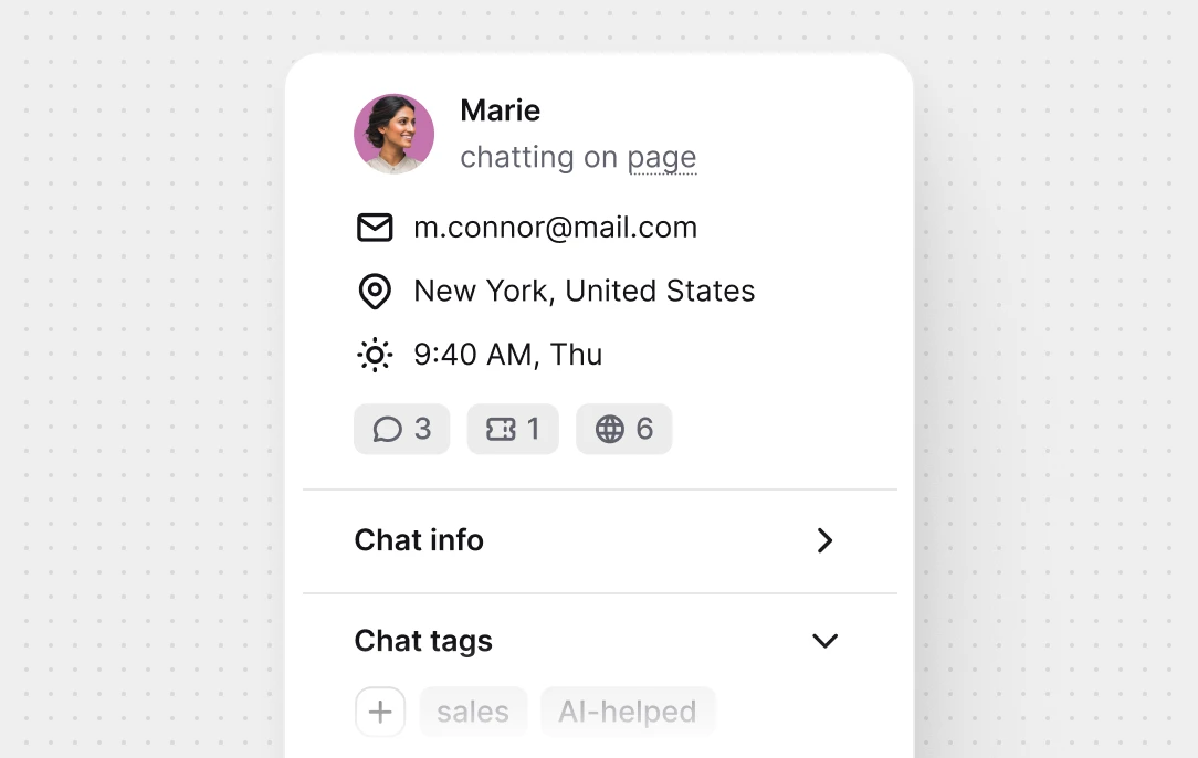 Screenshot of the customer details section in the Text App interface, displaying customer name, contact information, and profile details.