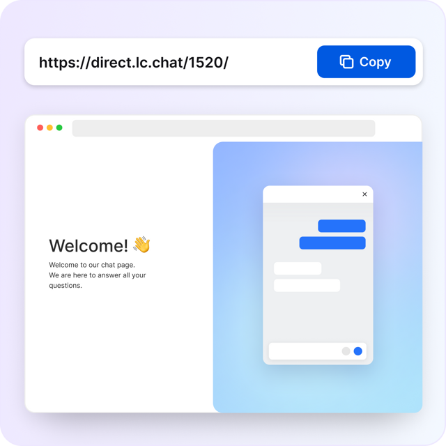 Share a direct link to your chat on emails, social media posts, and more.