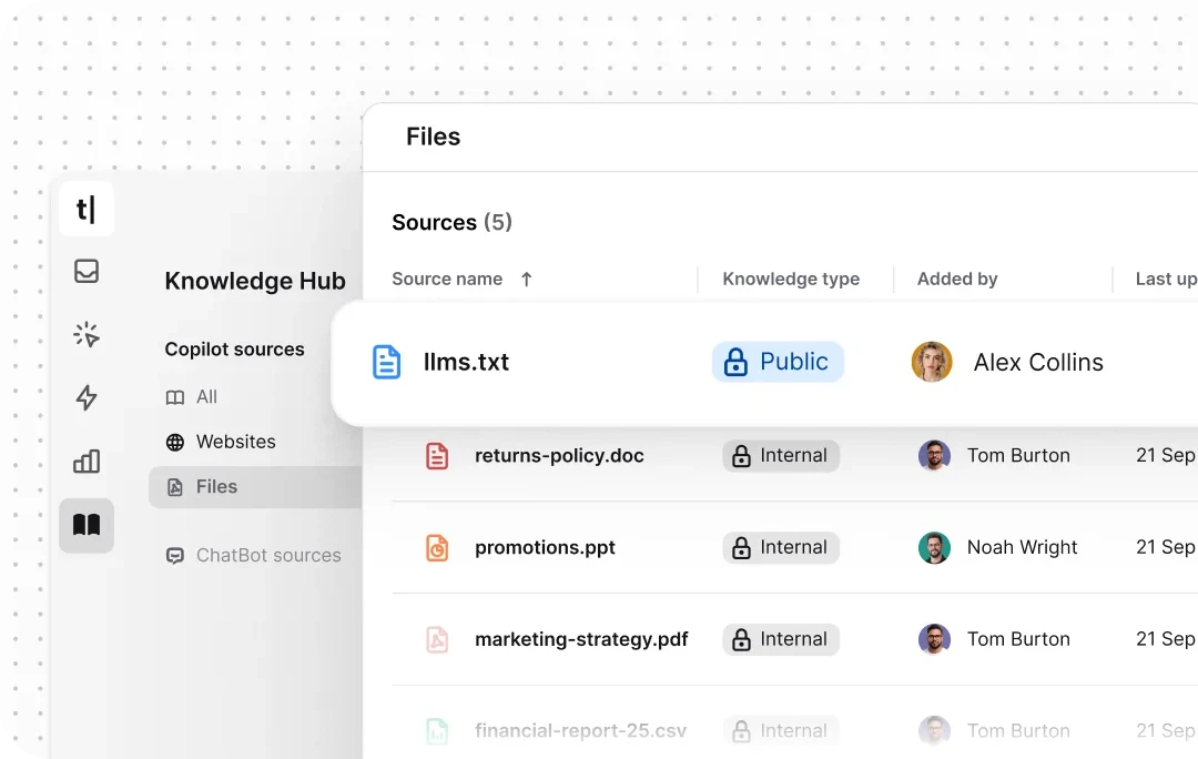 Knowledge Hub interface showing file management